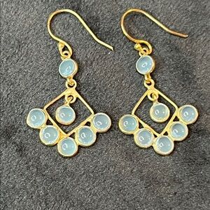 Polished Green Chalcedony Dangle Earrings, vermeil over Sterling Silver. 1”